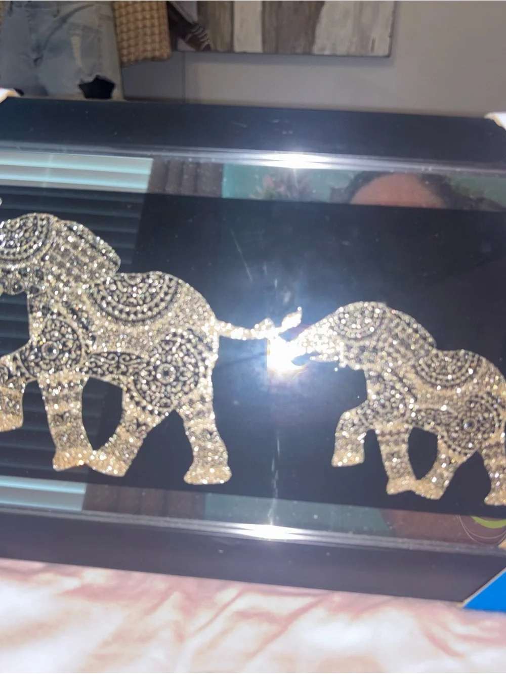 Interiors by design framed mirror with blinged out elephants